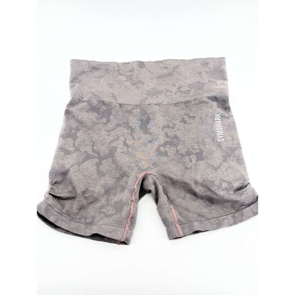 Gymshark Womens Adapt Camo Seamless Shorts Gray Pink Ruched GLSH5039 Size M